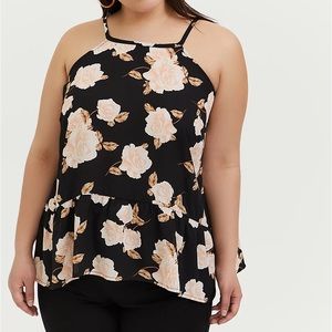 Black floral drop waist shirt